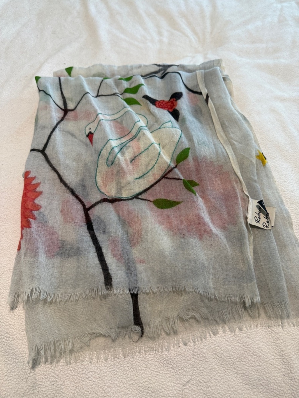 Handpainted Rebecca Rebouche Lightweight Wool Scarf - Picture 2 of 9